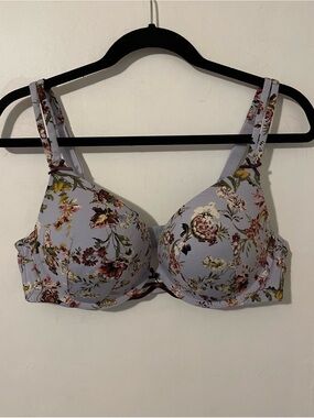 Cacique Blue Floral Flowers Print Boost Plunge Bra Plus Size 40C